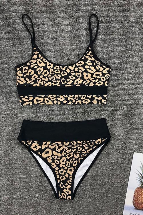 Leopard Joint High Waist String Bikini