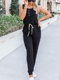 Sleeveless Lace-up Casual Solid Jumpsuit