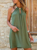 Neck Sleeveless Solid Color Mini Dress