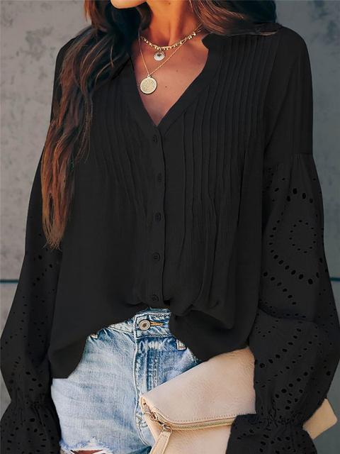 Elastic Ruffle Cuff Long Sleeve Blouse