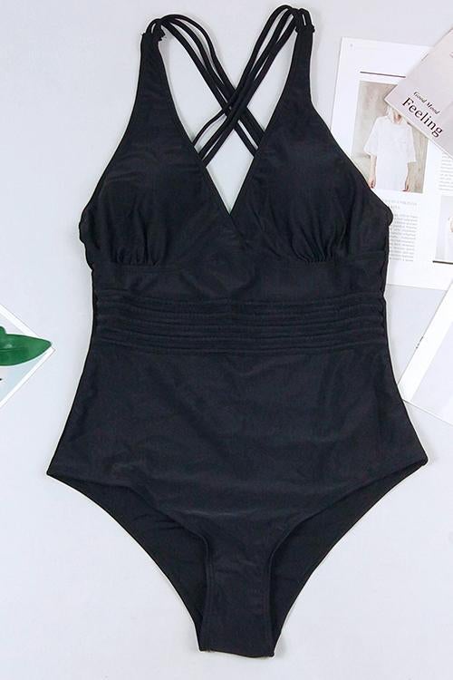 V Neck Cross Backless One Piece
